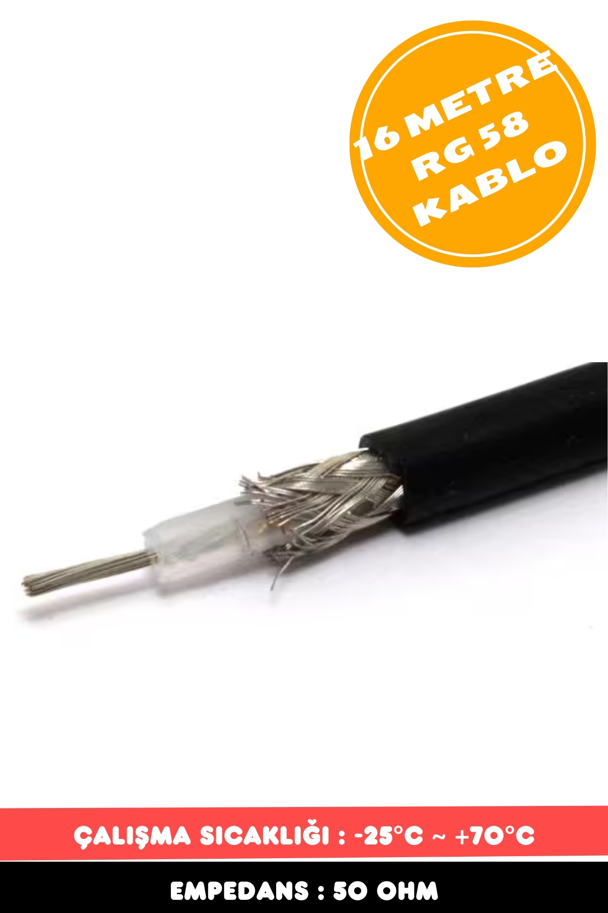16 Metre RG 58 C/U 50 Ohm Koaksiyel  Kablo - Anten Kablosu