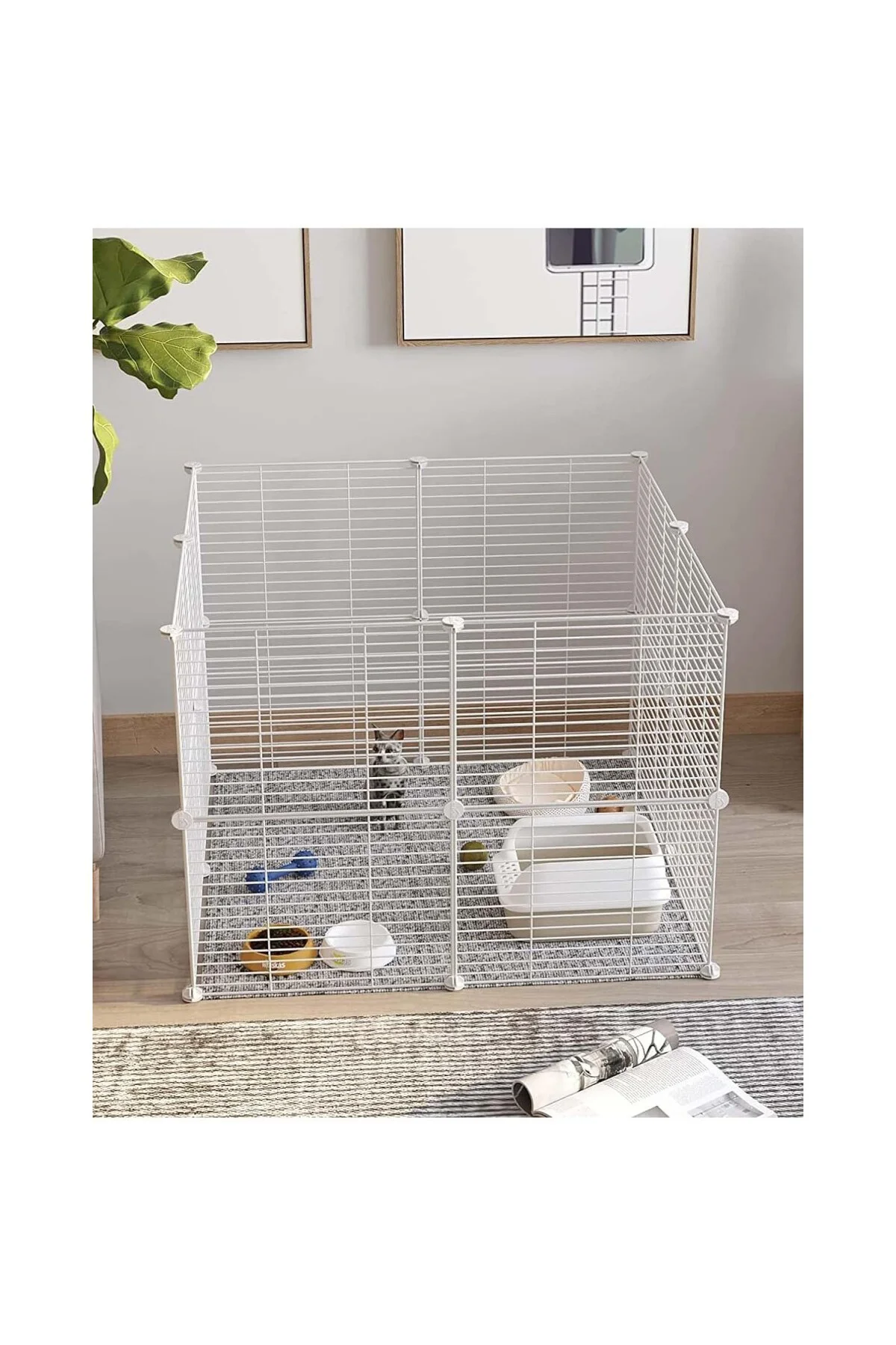 16 Panel Beyaz Renk Hayvan Oyun Kafesi Portatif Modüler Kedi Köpe