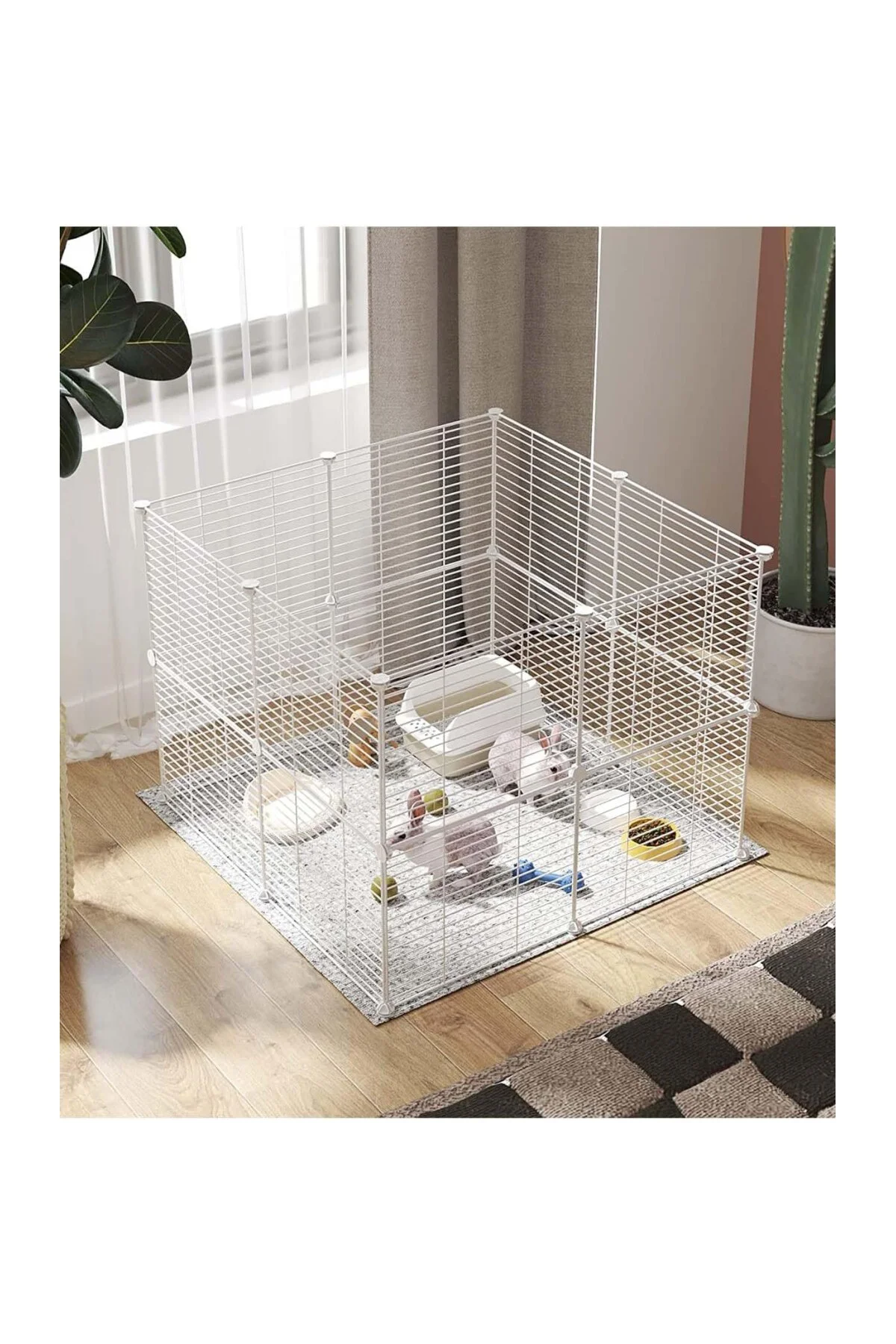 16 Panel Beyaz Renk Hayvan Oyun Kafesi Portatif Modüler Kedi Köpe