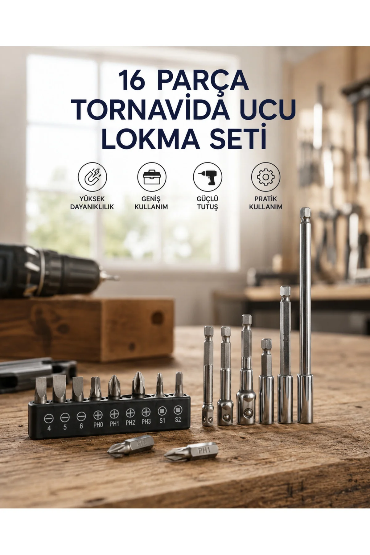 16 Parça Bits, Adaptör Ve Tornavida Ucu Seti