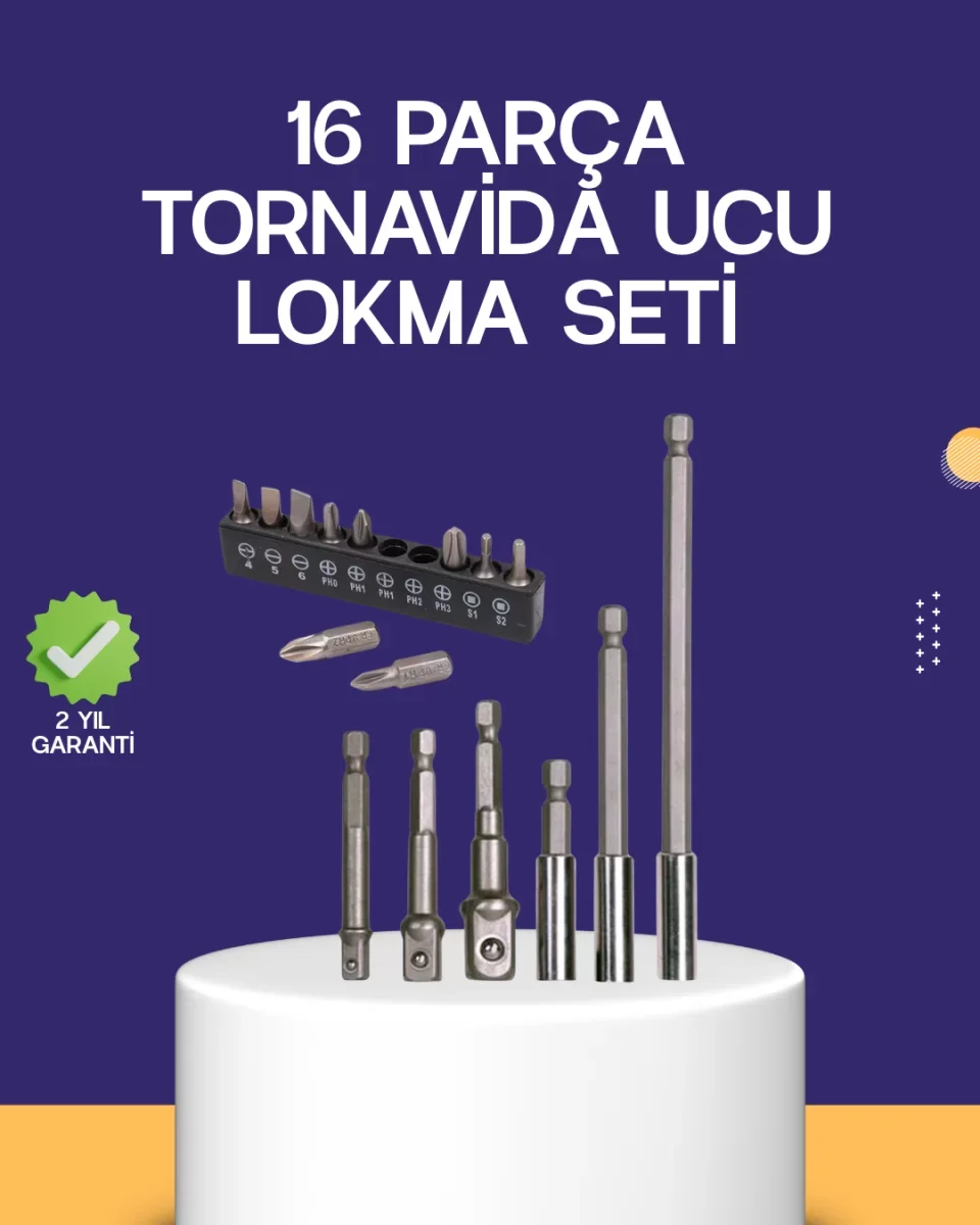 16 Parça Bits ve Adaptör Seti Vidalama Tamir Bakım Seti - Lisinya