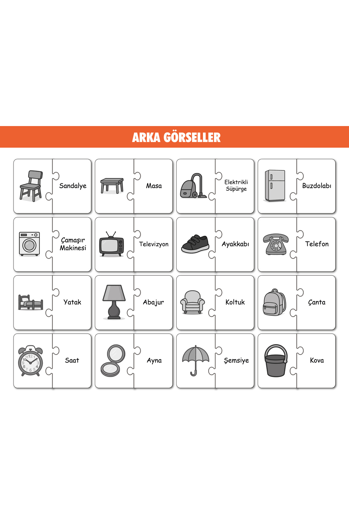 16 Parça Eşyalar Alemi | Zeka Geliştirici Eşleştirme Puzzle Eğiti