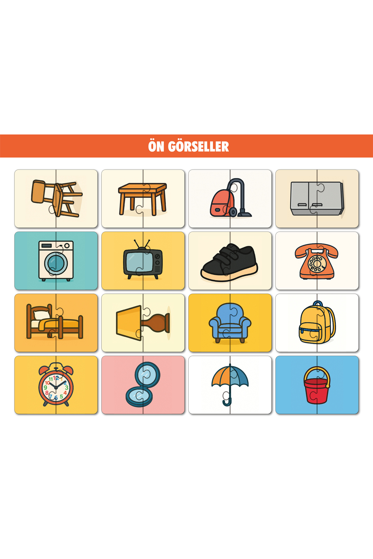 16 Parça Eşyalar Alemi | Zeka Geliştirici Eşleştirme Puzzle Eğiti