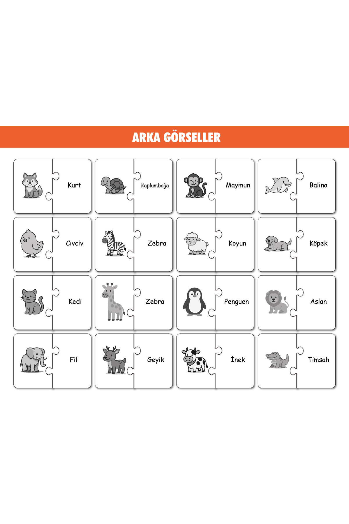16 Parça Hayvanlar Alemi | Zeka Geliştirici Eşleştirme Puzzle Eği