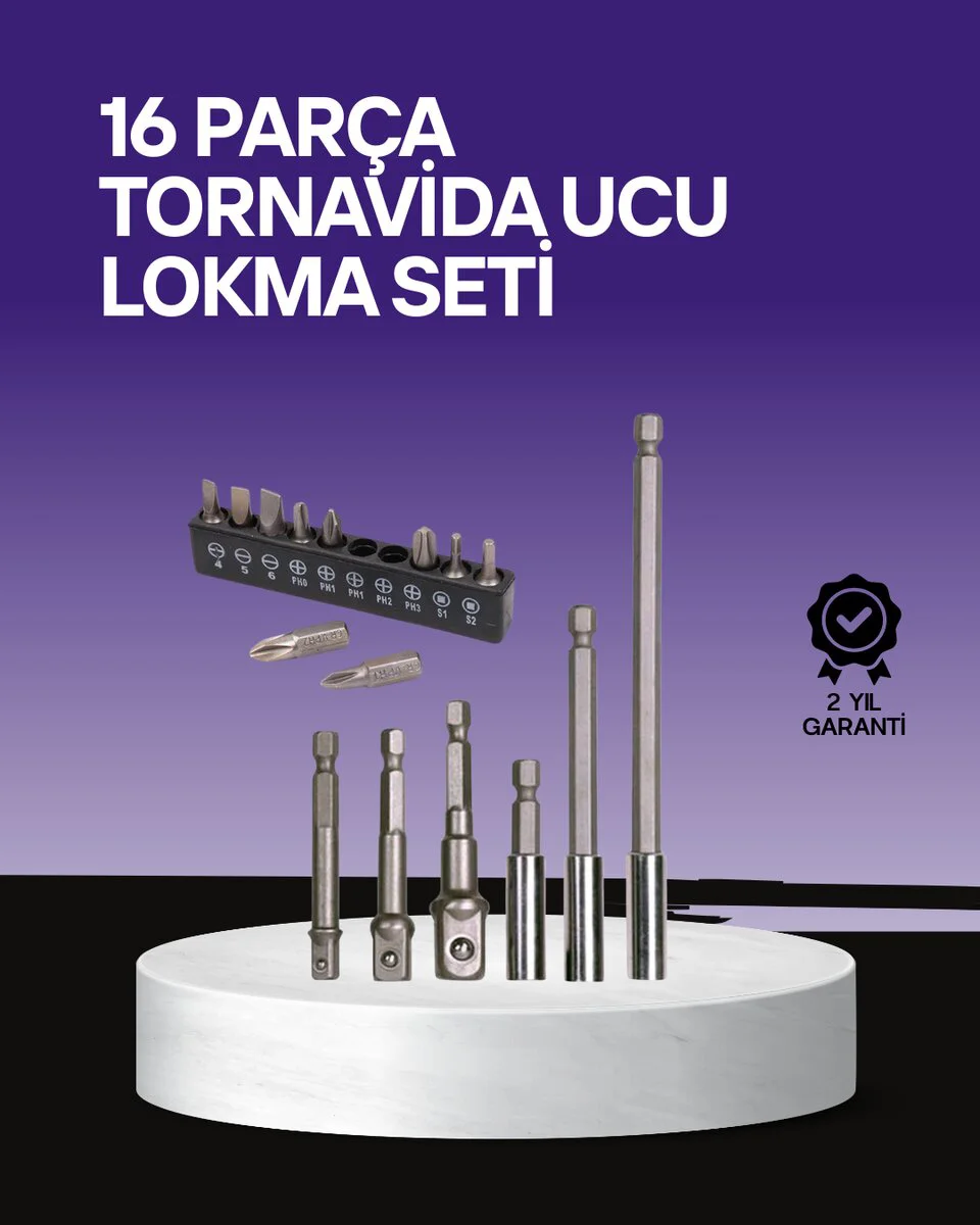 16 Parça Manyetik Uç Seti ve Adaptör - Çok Amaçlı Tornavida Takımı