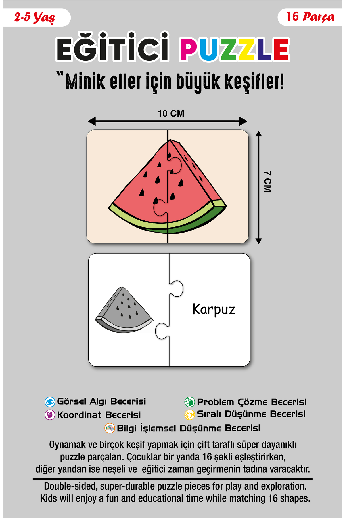 16 Parça Meyveler Alemi | Zeka Geliştirici Eşleştirme Puzzle Eğit