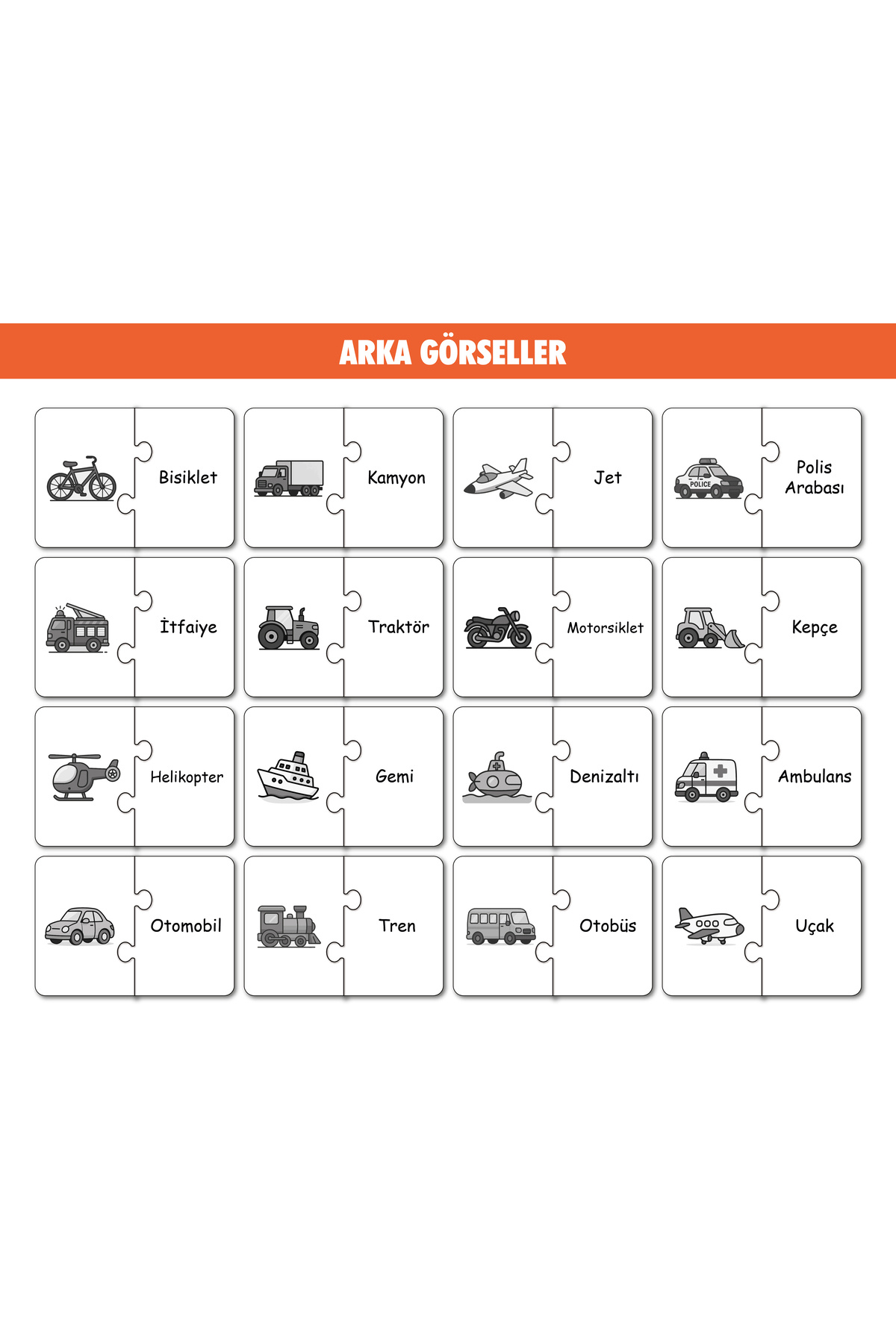 16 Parça Taşıtlar Alemi | Zeka Geliştirici Eşleştirme Puzzle Eğit