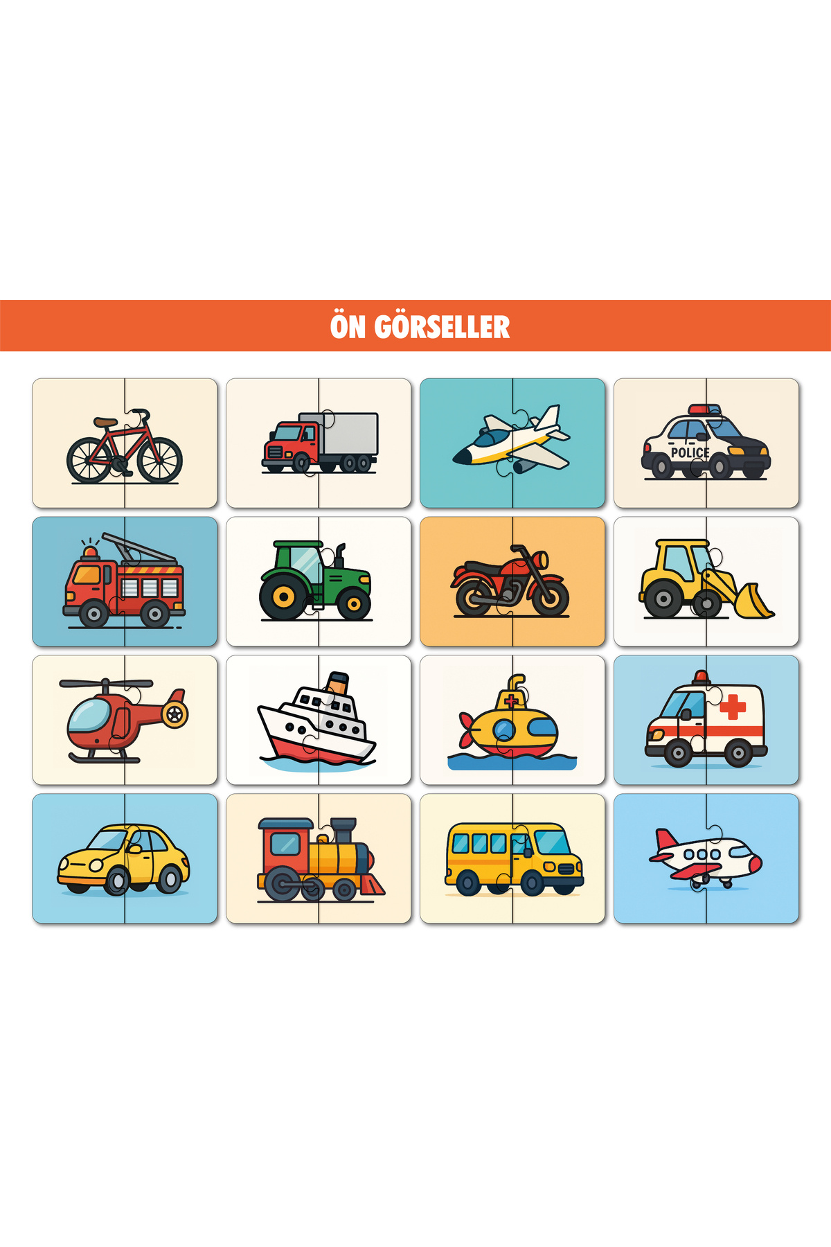 16 Parça Taşıtlar Alemi | Zeka Geliştirici Eşleştirme Puzzle Eğit