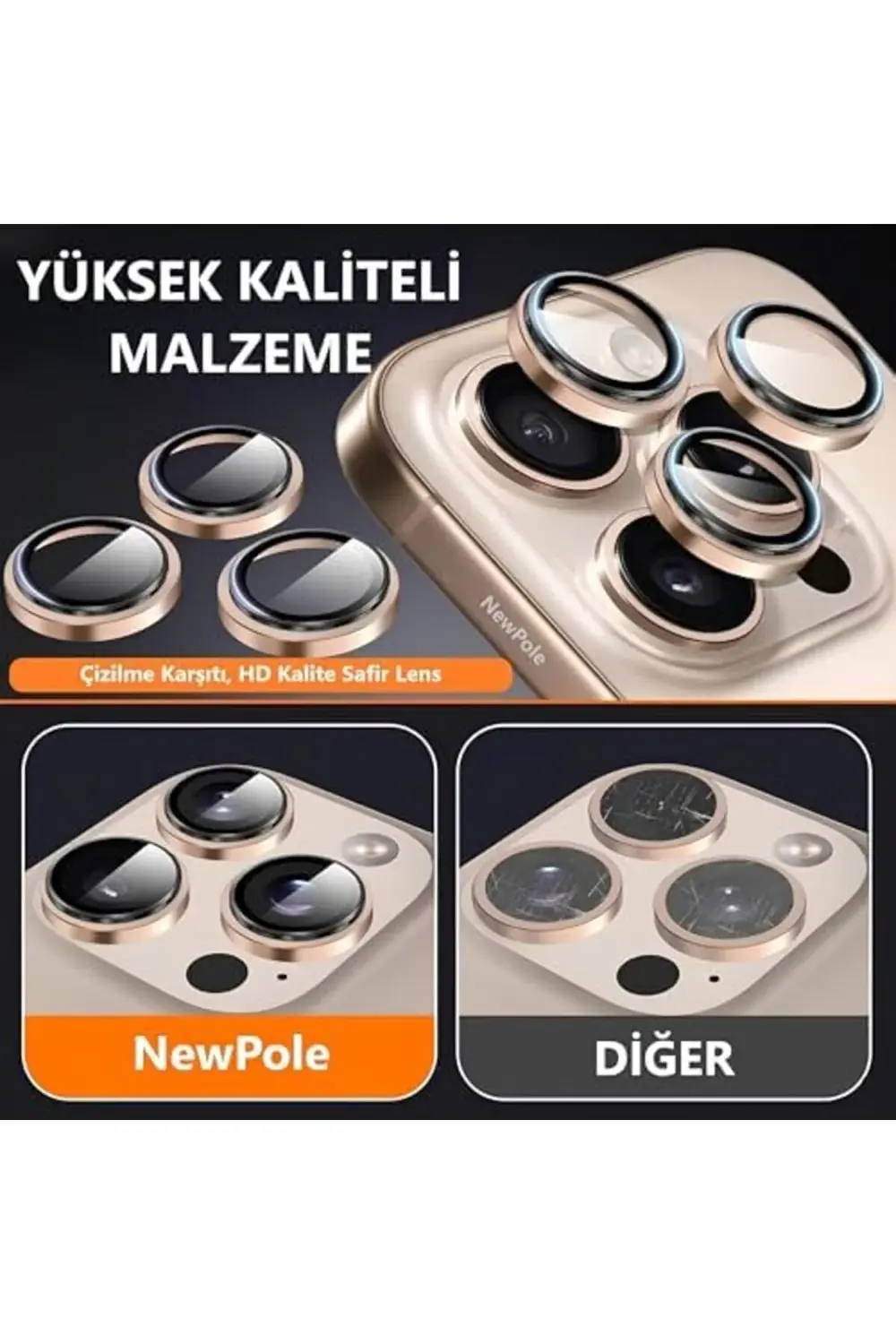 16 Pro/ 16 Pro Max için Kamera Safir Lens, 9H Temperli Cam Lens K