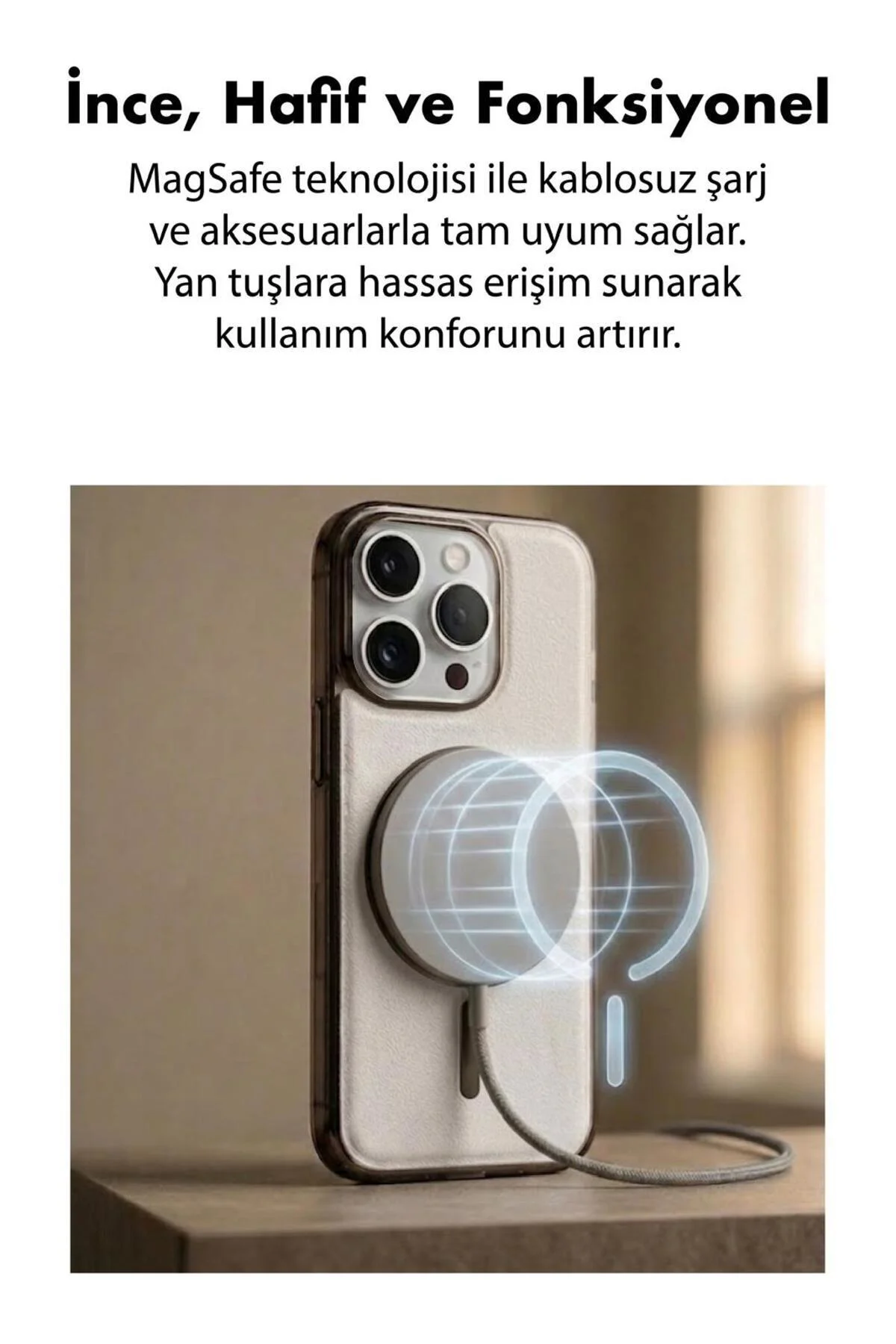 16 Pro Max Uyumlu Deri Cold Magsafe Kapak Sert Ultra İnce Tam Korum Kablosuz Şarj Destekli Kılıf