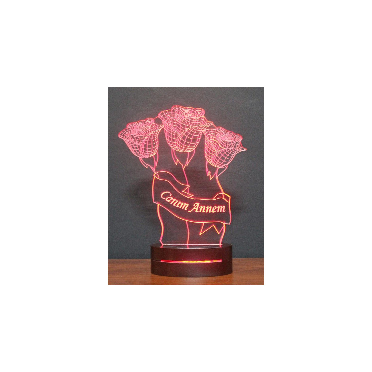 Azemax 16 Renk - Canim Annem 3 Gül 3D Led Lamba