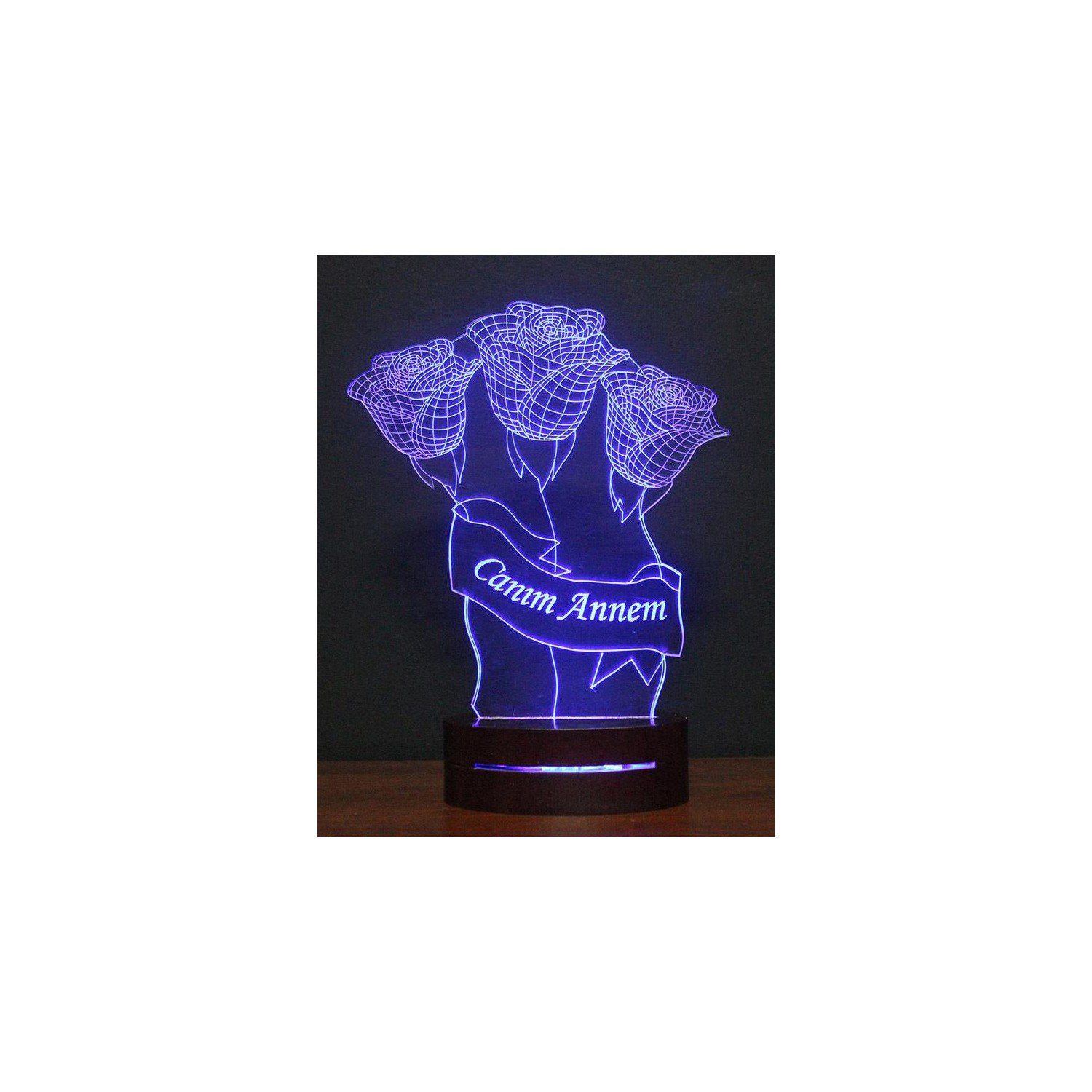 Azemax 16 Renk - Canim Annem 3 Gül 3D Led Lamba