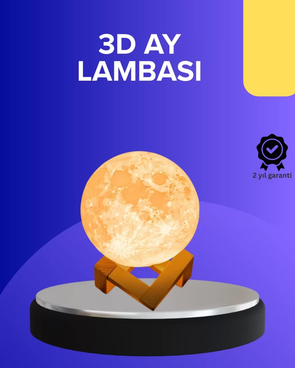 16 Renkli 3D Baskılı Ay Lambası Ahşap Standlı - Lisinya