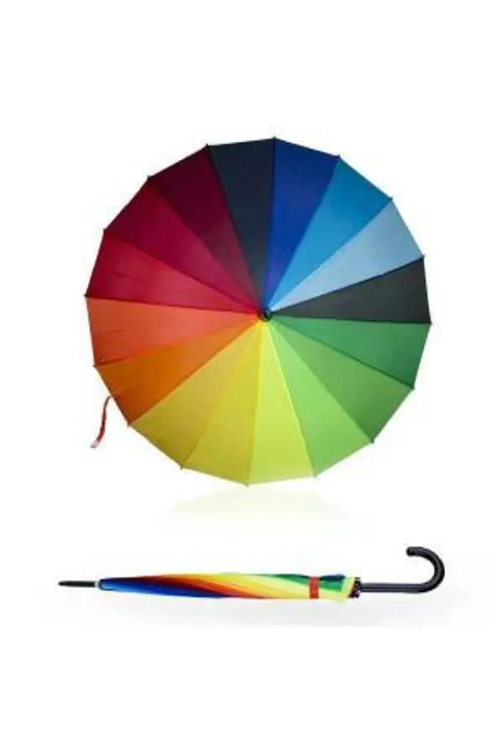 16 Telli Fiber Gökkuşağı Renkli Şemsiye Baston Görünümlü Cadde So