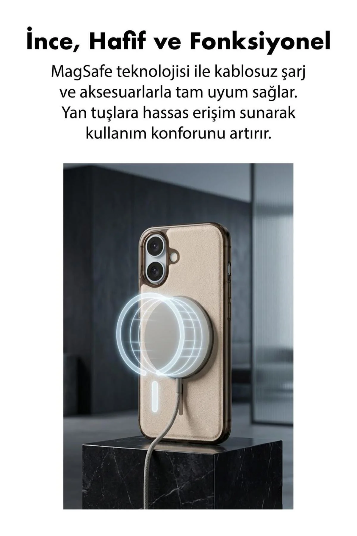 16 Uyumlu Deri Cold Magsafe Kapak Sert Ultra İnce Tam Korum Kablo