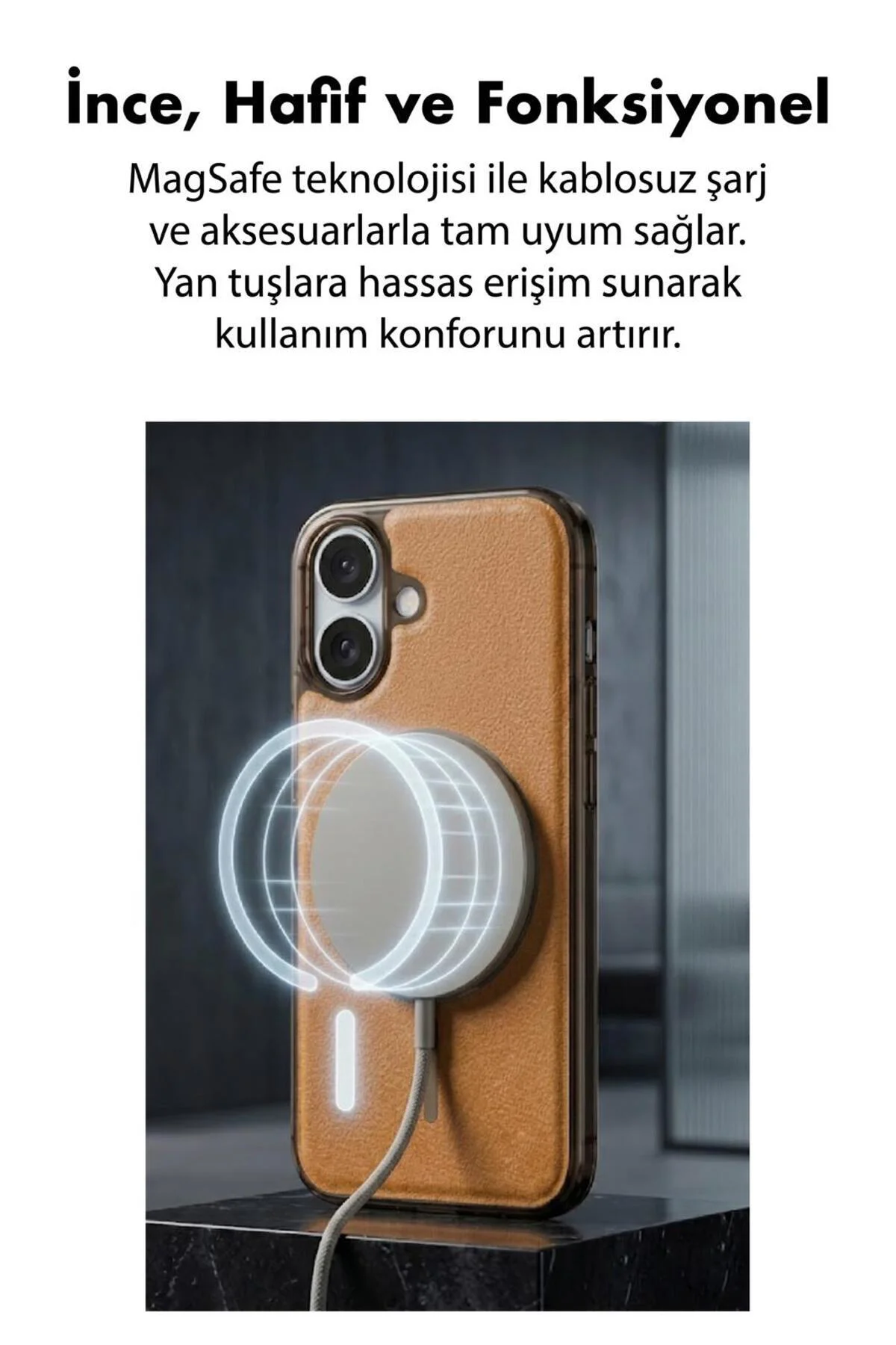 16 Uyumlu Deri Cold Magsafe Kapak Sert Ultra İnce Tam Korum Kablosuz Şarj Destekli Kılıf