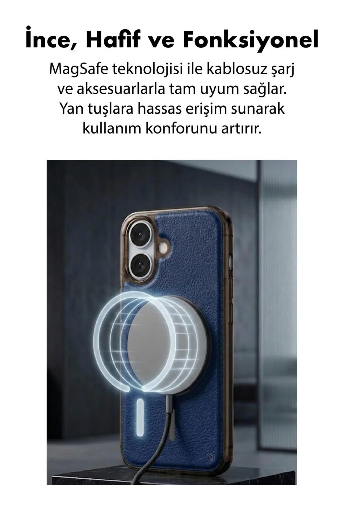 16 Uyumlu Deri Cold Magsafe Kapak Sert Ultra İnce Tam Korum Kablo