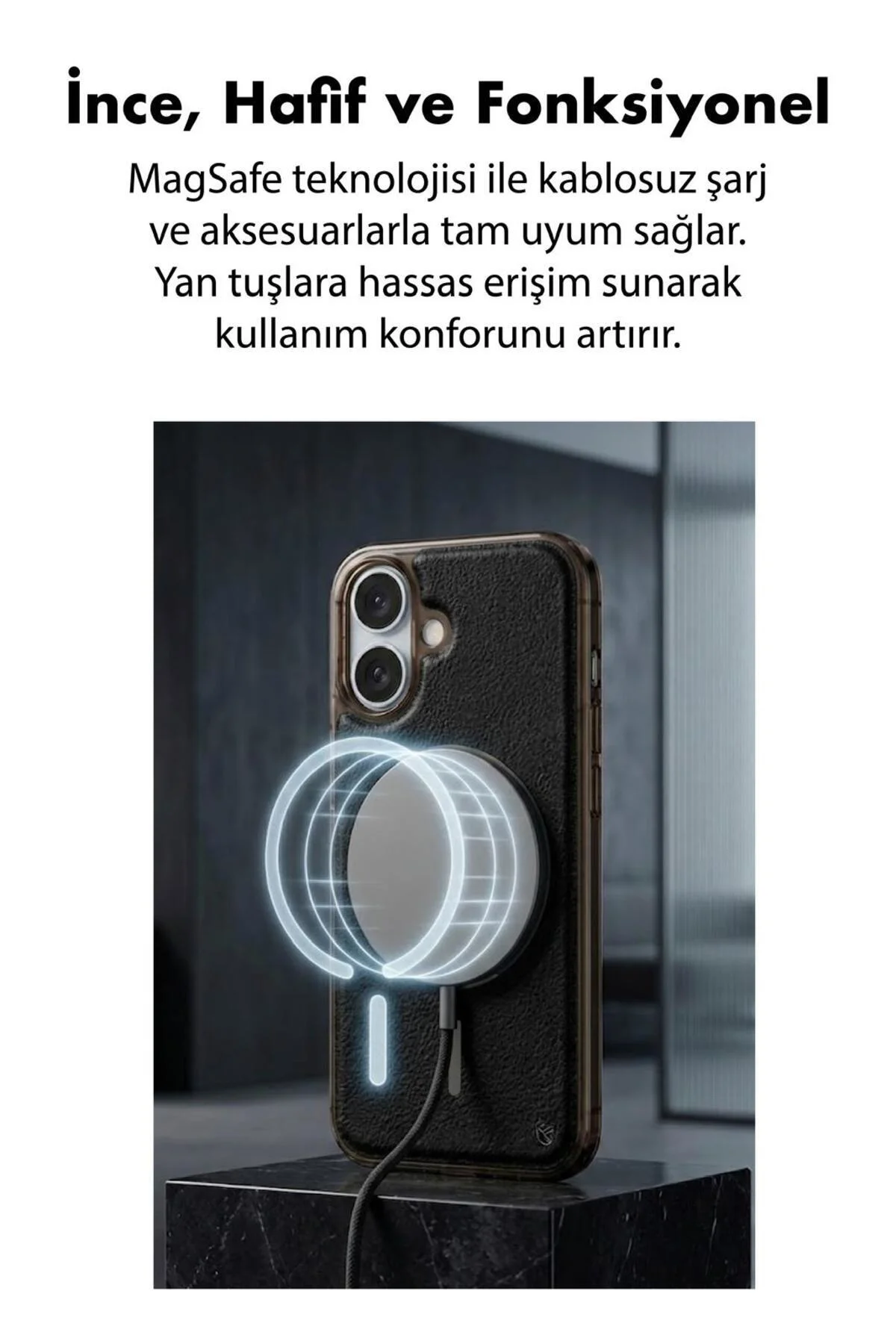 16 Uyumlu Deri Cold Magsafe Kapak Sert Ultra İnce Tam Korum Kablo