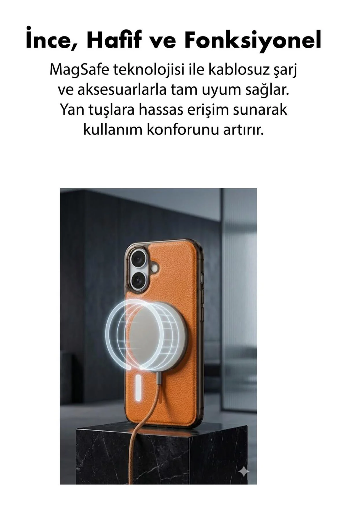 16 Uyumlu Deri Cold Magsafe Kapak Sert Ultra İnce Tam Korum Kablo