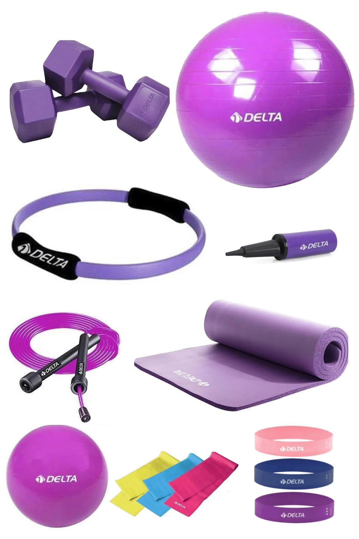 160 - 169 Cm Boya Uygun 14 Parça Pilates Seti 65 Cm Top 15 Mm Min