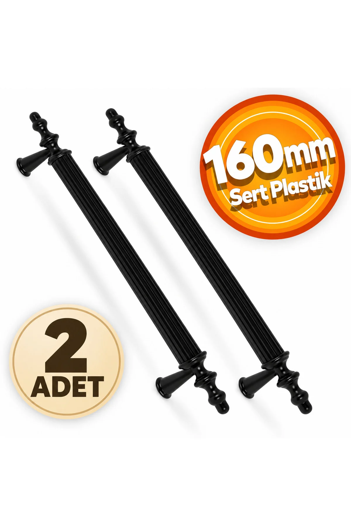 160 mm Dolap Çekmece Mobilya Kulp 2 li SET - Mat Siyah Renk Polimer Sert Plastik