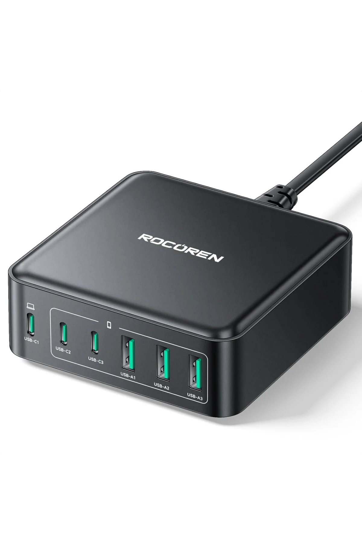 160W 3*Type-C ve 3*USB-A 6 Portlu Şarj Cihazı Laptop Uyumlu GaN M