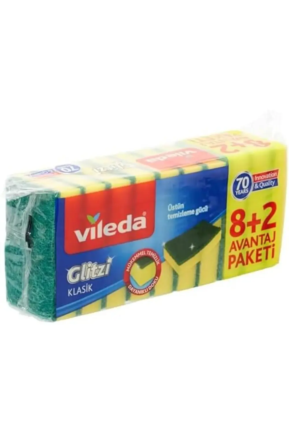 161919 Düz Hijyenik Bulaşık Süngeri, 8+2'li Promosyon Paket, Yeşi