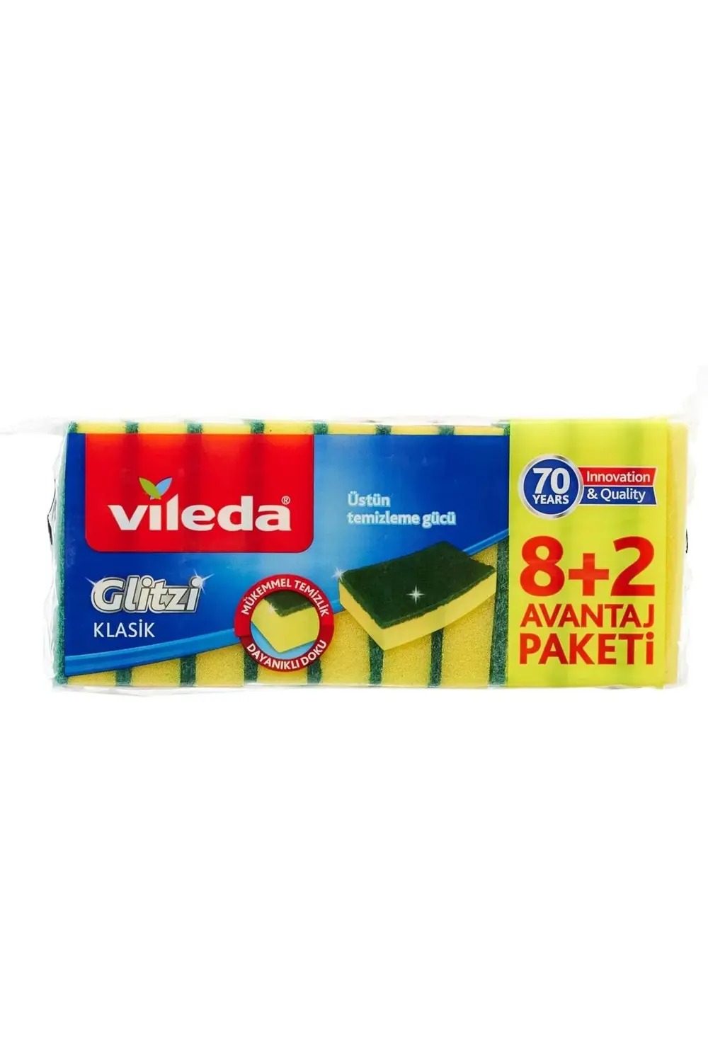 161919 Düz Hijyenik Bulaşık Süngeri, 8+2'li Promosyon Paket, Yeşi