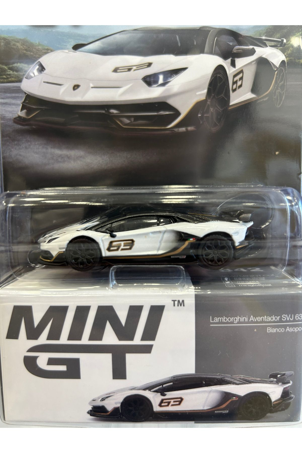 Mini Gt 1/64 842 Lamborghini Aventador Svj 63 Bianco Asopo Blister Pack