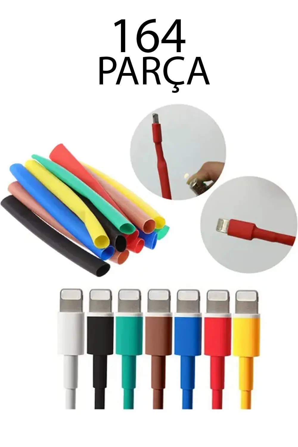 164 Parça Isıyla Daralan Renkli Makaron Seti Kablo Tamir ve Yalıt