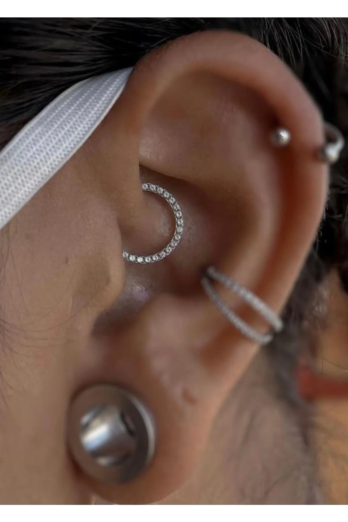 16g Titanium Zirkon Taşlı Helix Tragus Rook Daith Piercing