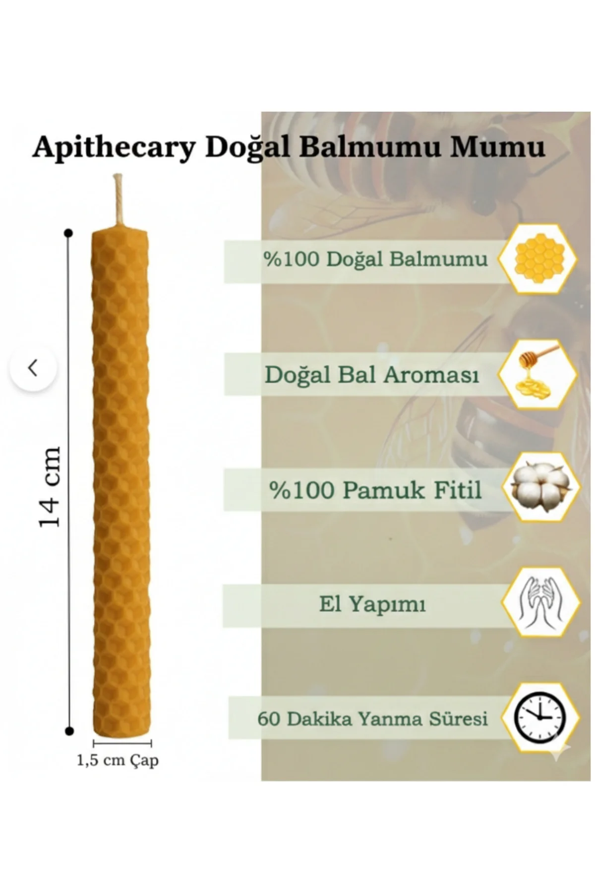 16'lı El Sarması Doğal Balmumu Dilek Mumu Seti - %100 Saf Arı Mum