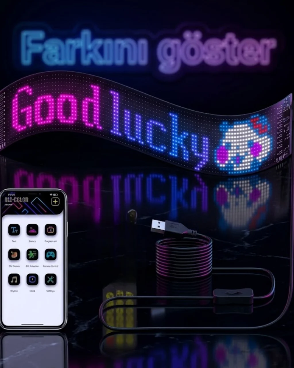 16x96 Rgb Led Matrix Panel 60 Cm Esnek Yapı Uygulama Kontrollü Kayan Yazı Ekranı - Lisinya Diğer