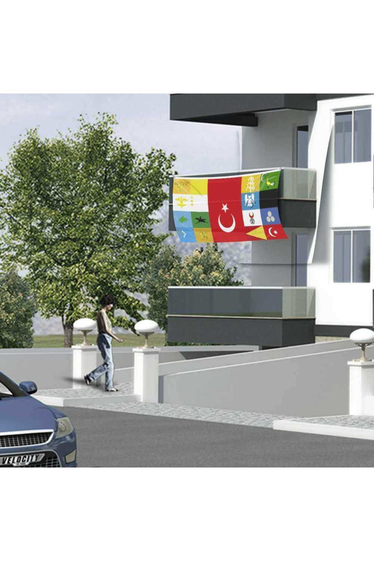 17 Eski Türk Devletleri Tek Poster Raşel Bayrak -200x400cm -2x4 m