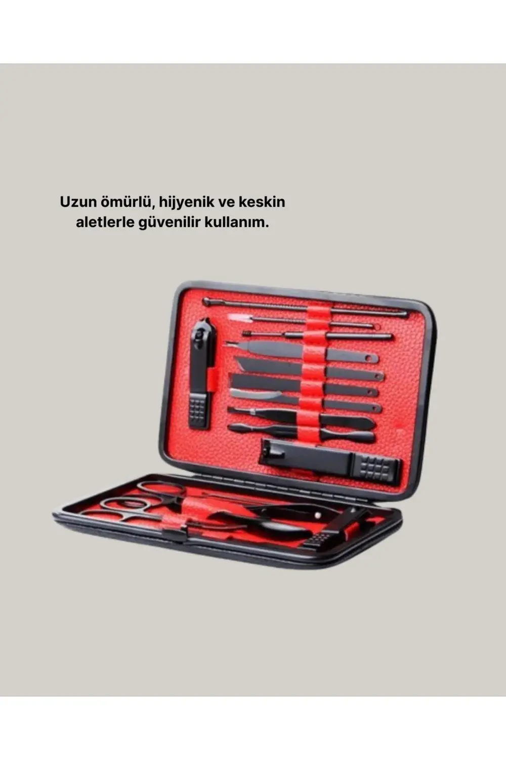 17 Parça Profesyonel Manikür Pedikür Seti Paslanmaz Çelik Siyah K