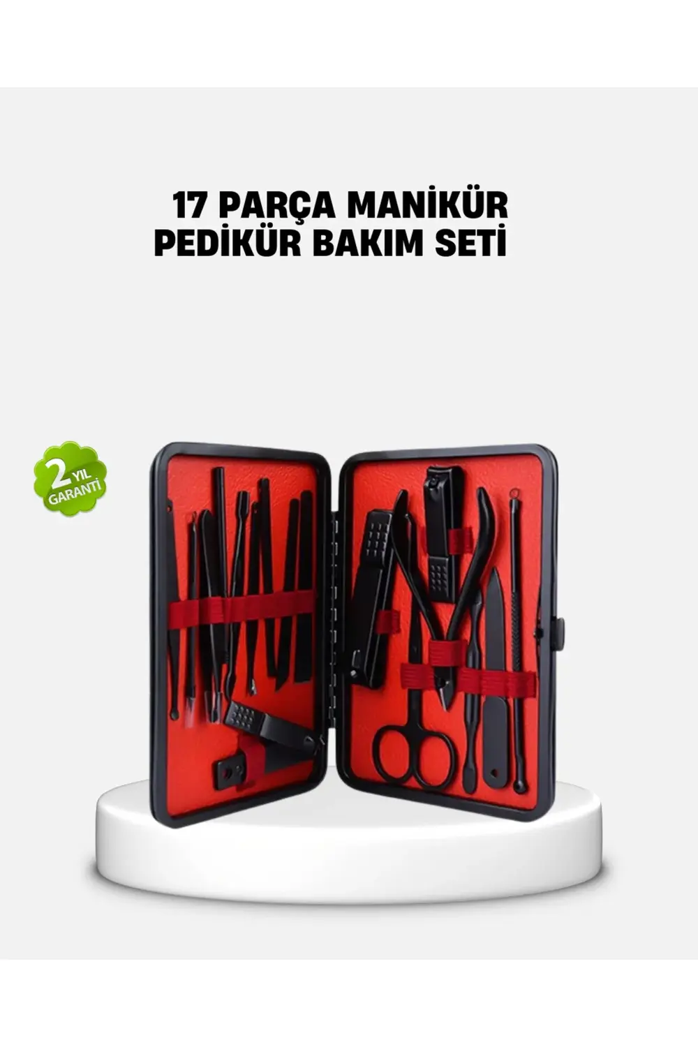 17 Parça Profesyonel Manikür Pedikür Seti Paslanmaz Çelik Siyah K