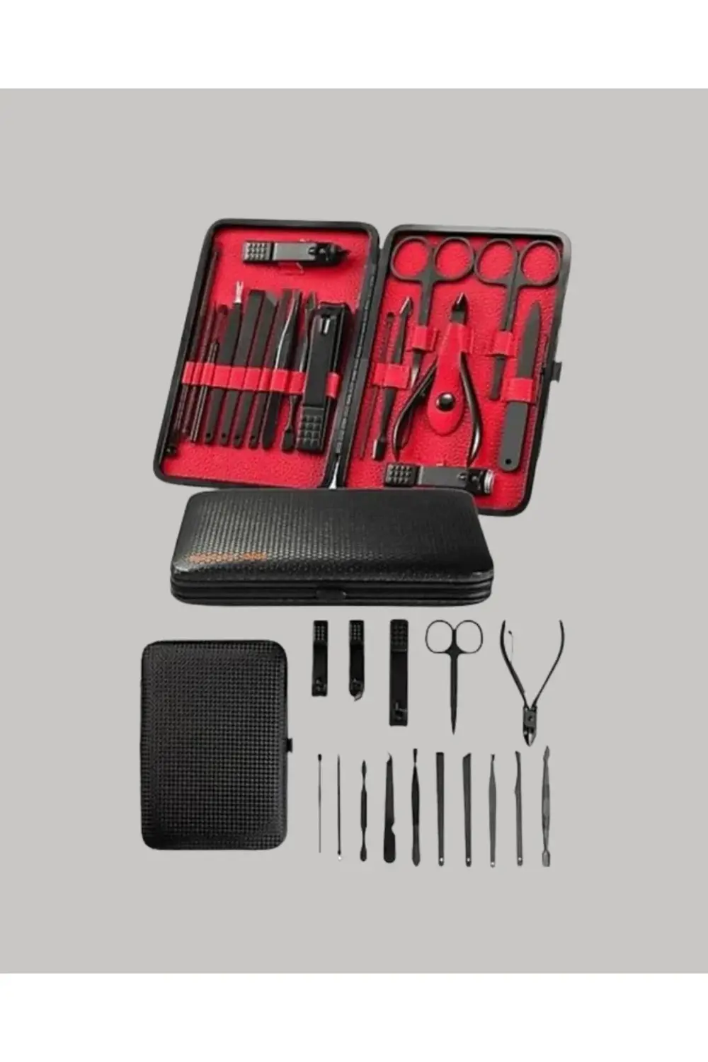 17 Parça Profesyonel Manikür Pedikür Seti Paslanmaz Çelik Siyah K