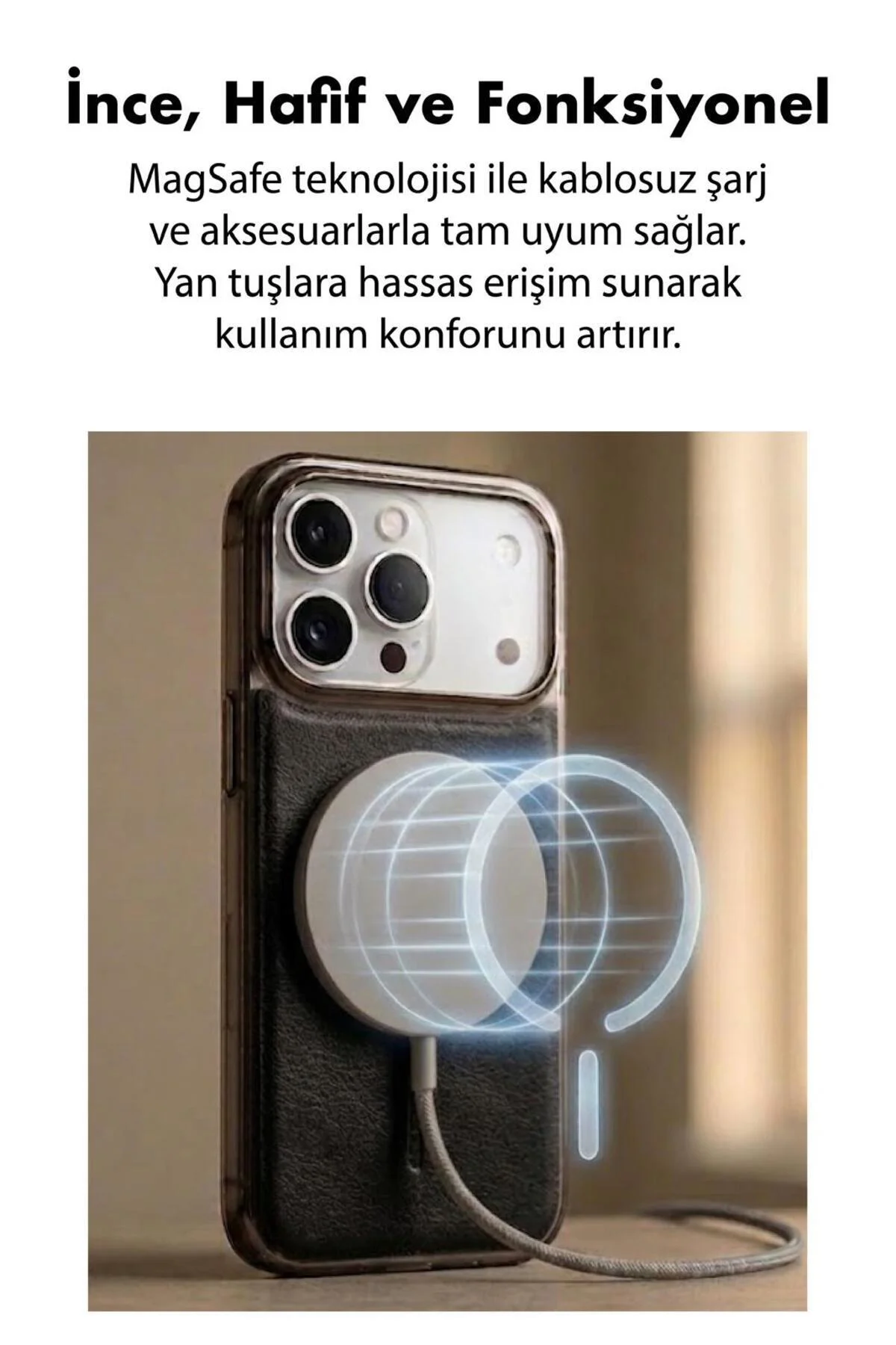 17 Pro Uyumlu Deri Cold Magsafe Kapak Sert Ultra İnce Tam Korum Kablosuz Şarj Destekli Kılıf