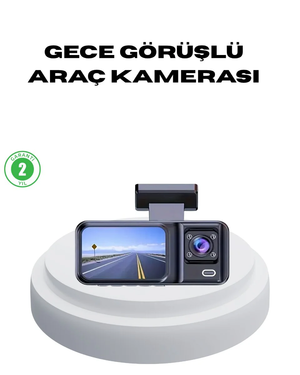 170° Geniş Açılı 3 Kameralı Araç İçi Kayıt Cihazı Gece Görüşlü - Tam Güvenlik