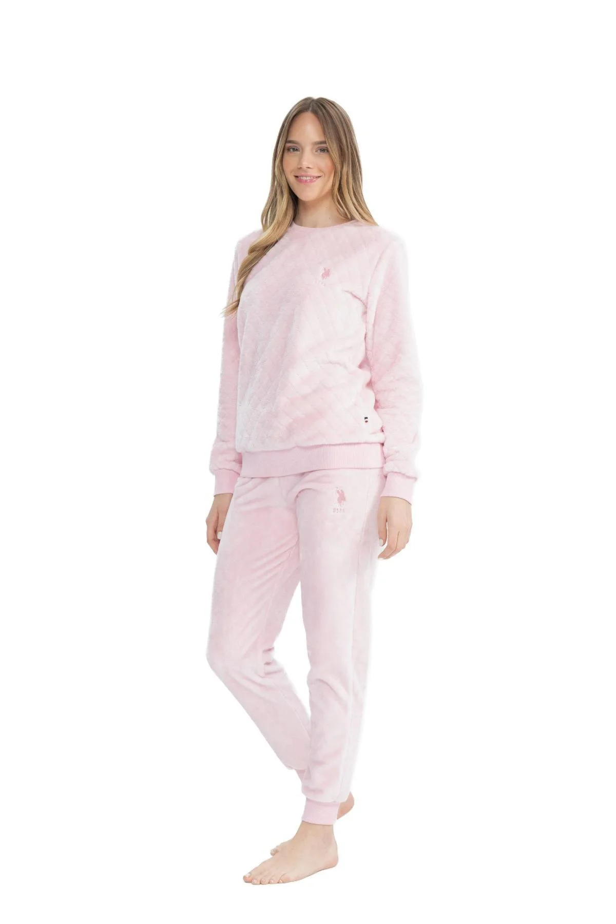 17080 Kadın Pembe Uzun Kollu Yuvarlak Yaka Pijama Takım