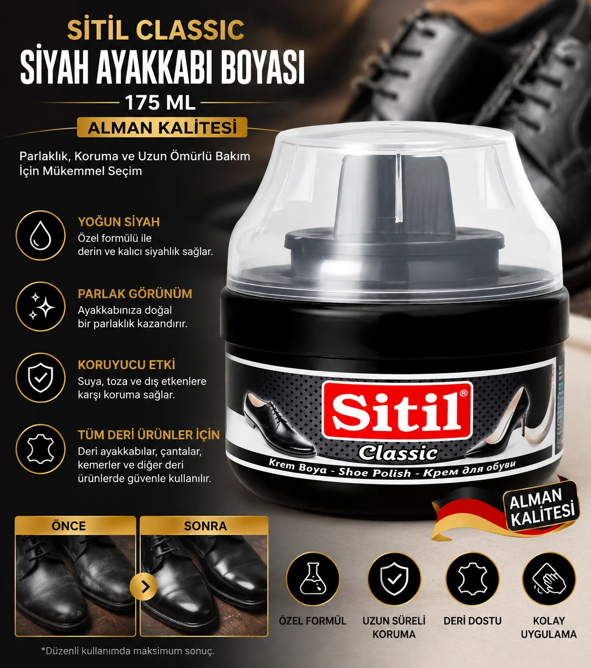 175 ML Siyah Ayakkabı Boyası – Deri Ayakkabı Parlatıcı Krem | Sünger Başlıklı