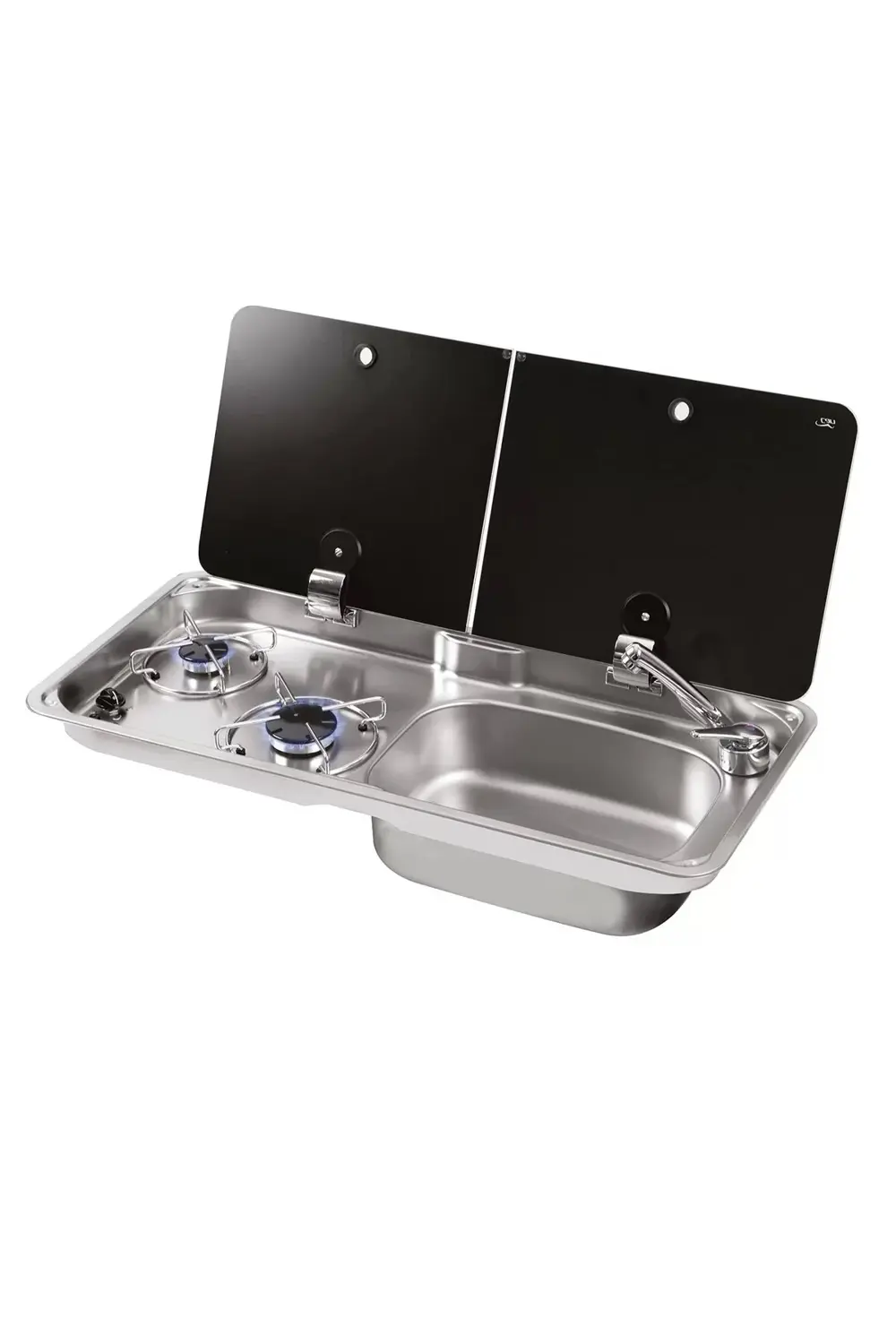 1765-e Cam Kapaklı 2 Gözlü Ocak Evye Kombinasyonu ((MUSLUK DAHİL)