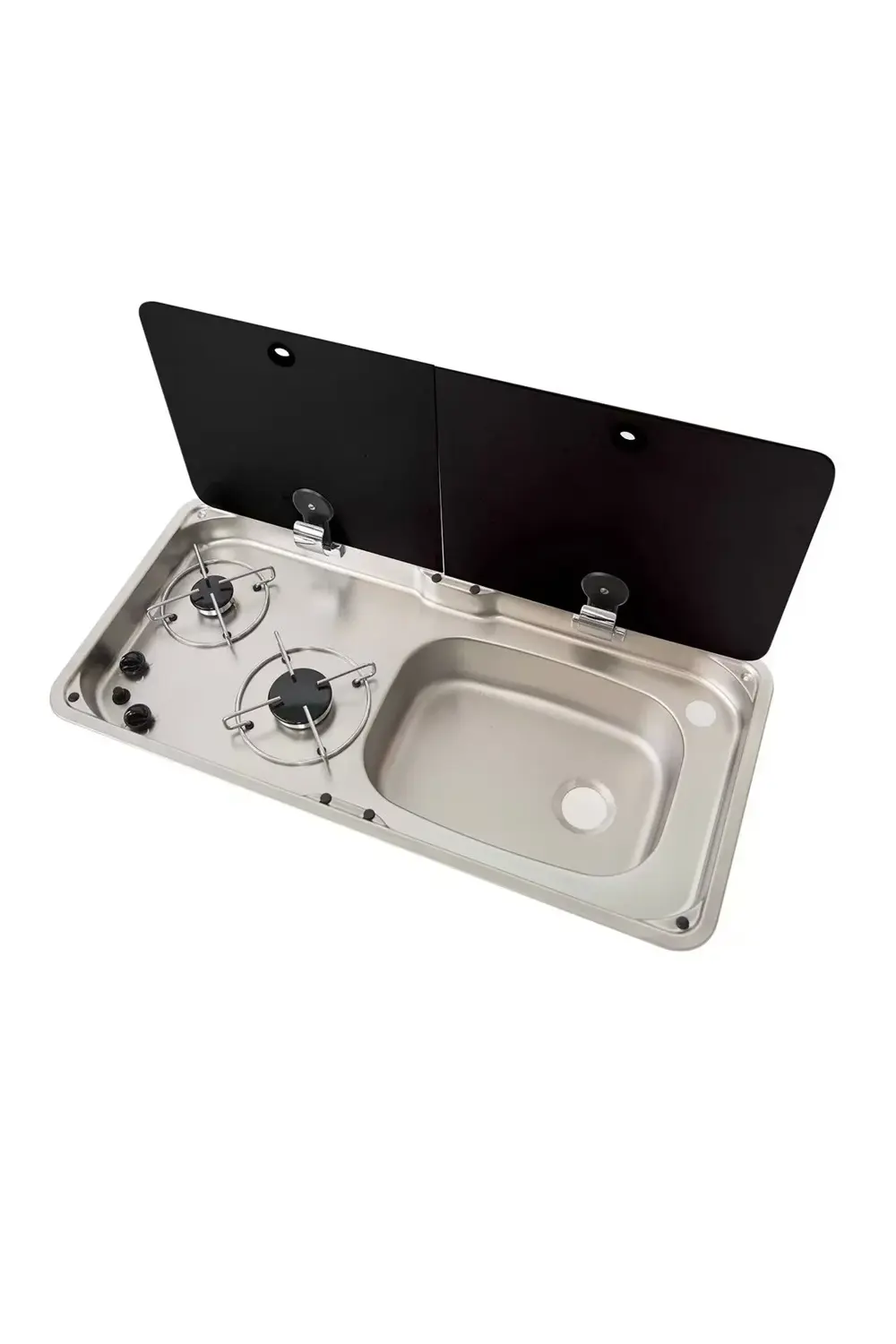 1765-e Cam Kapaklı 2 Gözlü Ocak Evye Kombinasyonu ((MUSLUK DAHİL)