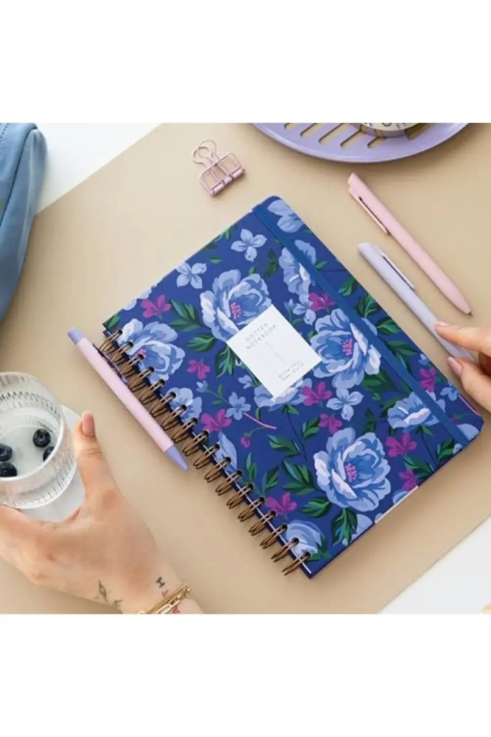 17x24 Spiralli Lastikli Sert Kapak Noktalı Not Defteri - Çiçek 11