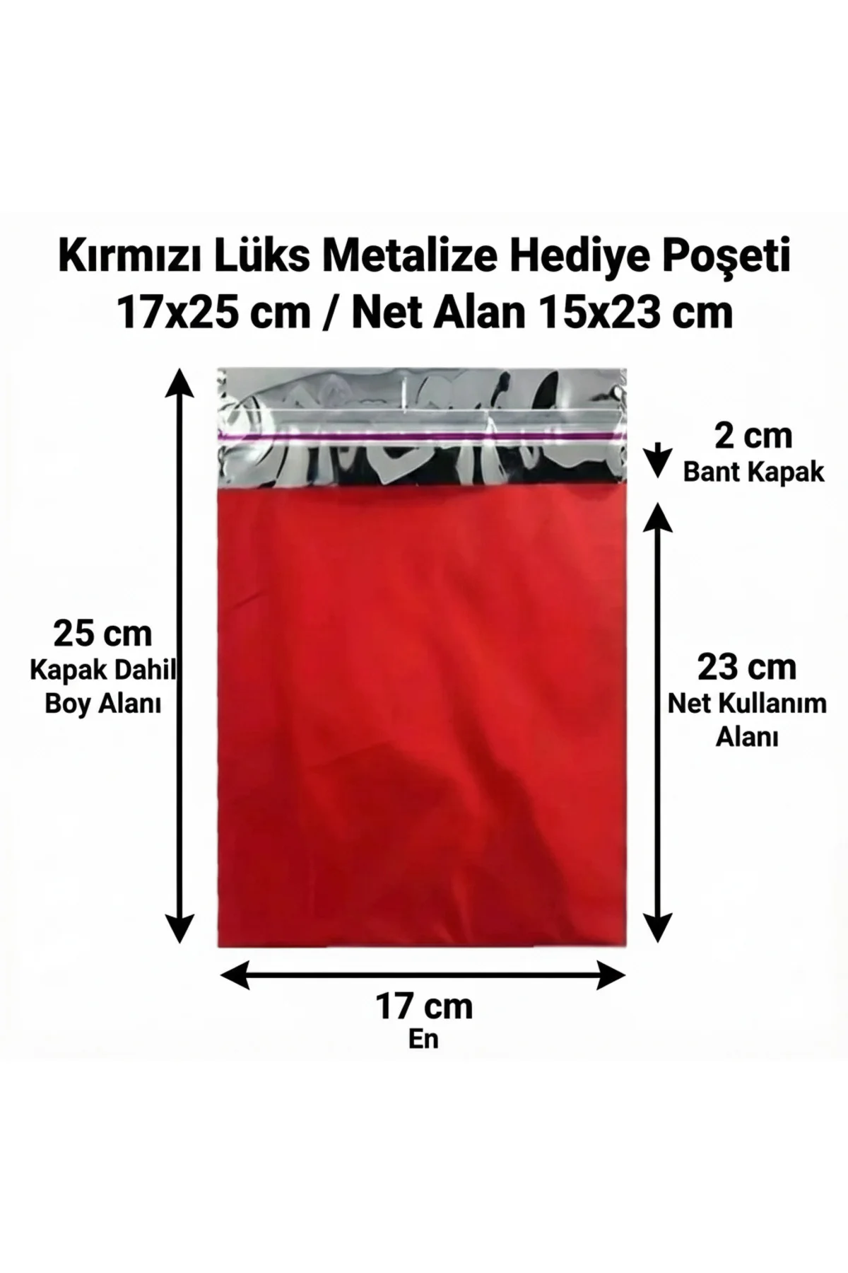 17x25 Cm KIRMIZI 10 Adet Yapışkanlı Metalize Hediye Poşeti ,hedye