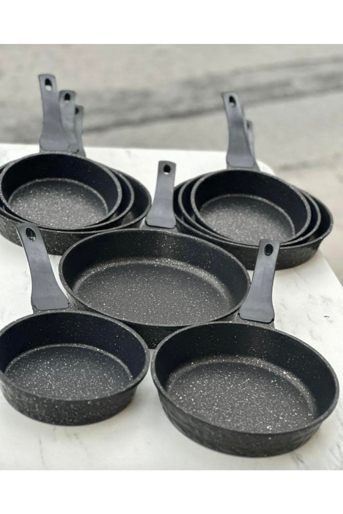 18-22-26cm Döküm Granit Yanmaz Yapışmaz Lüks 3'lü Tava Seti