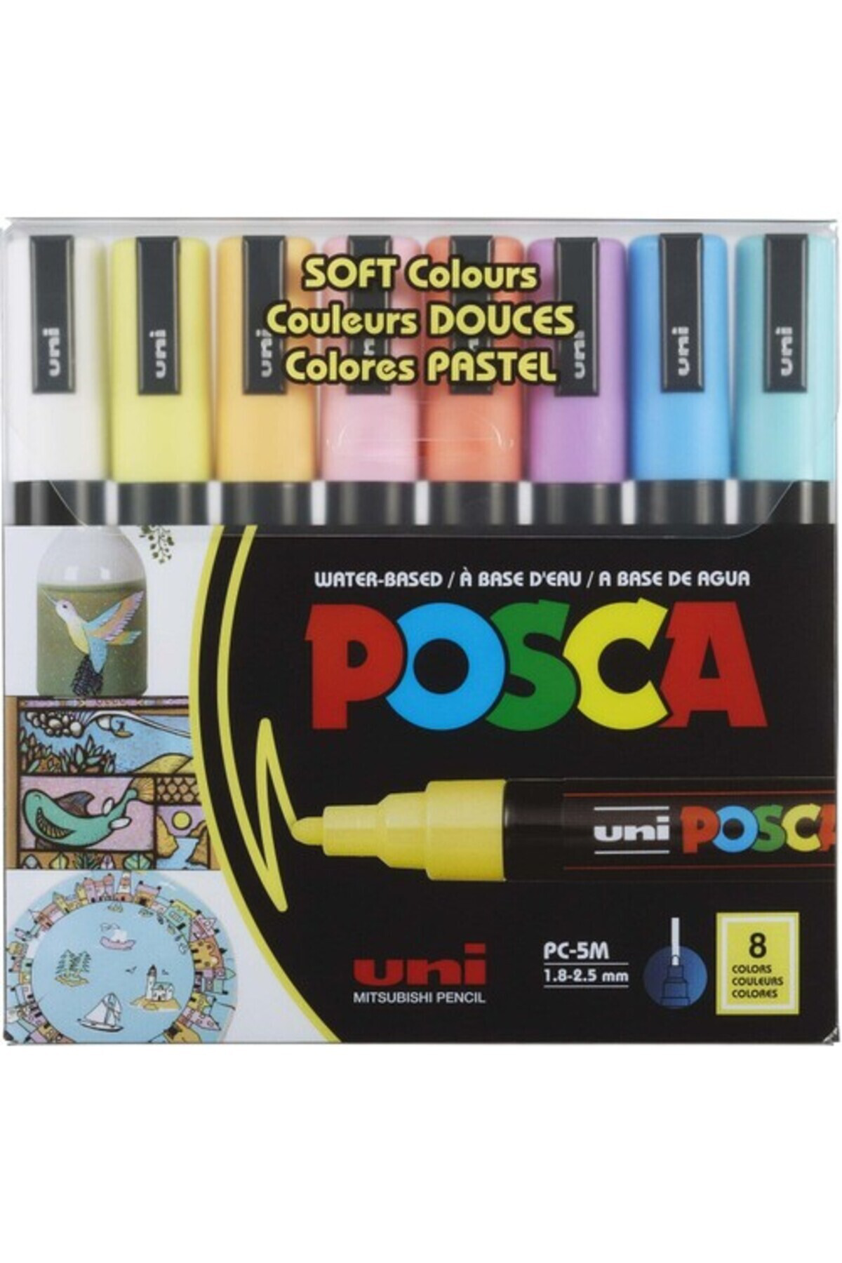 Uni Posca 1.8-2.5 Su Bazlı Poster Markörü Sotf Renk 8'Li Pc-5M/8C Sc Set