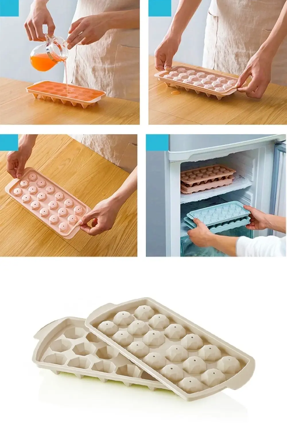 18 Bölmeli Elmas Şekil Buz Kalıbı Kapaklı Pratik Buzluk Kp-150