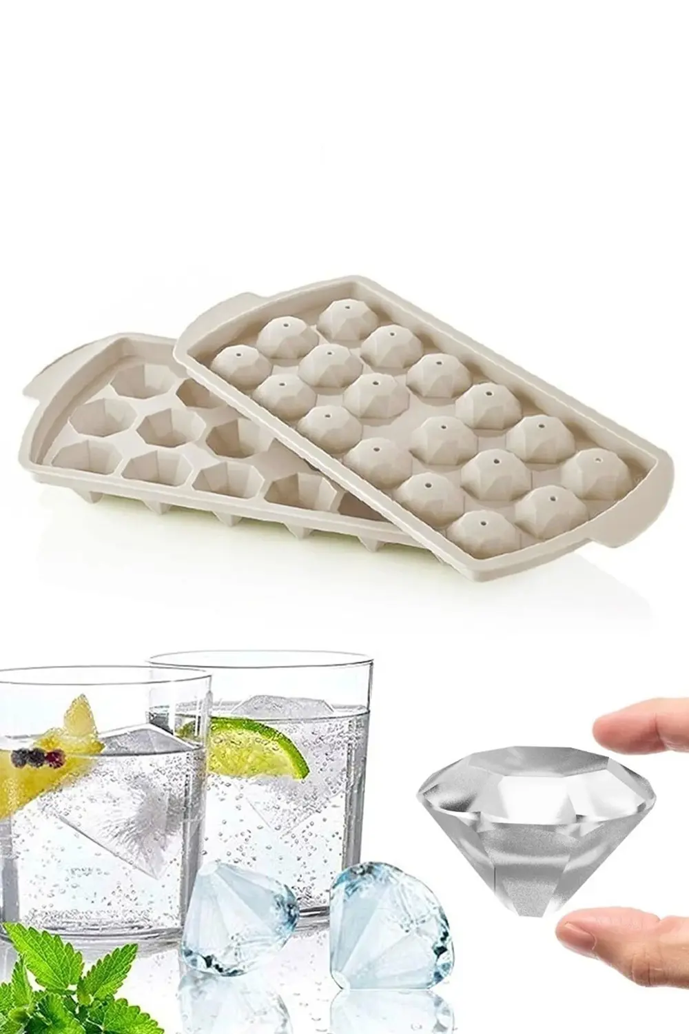 18 Bölmeli Elmas Şekil Buz Kalıbı Kapaklı Pratik Buzluk Kp-150