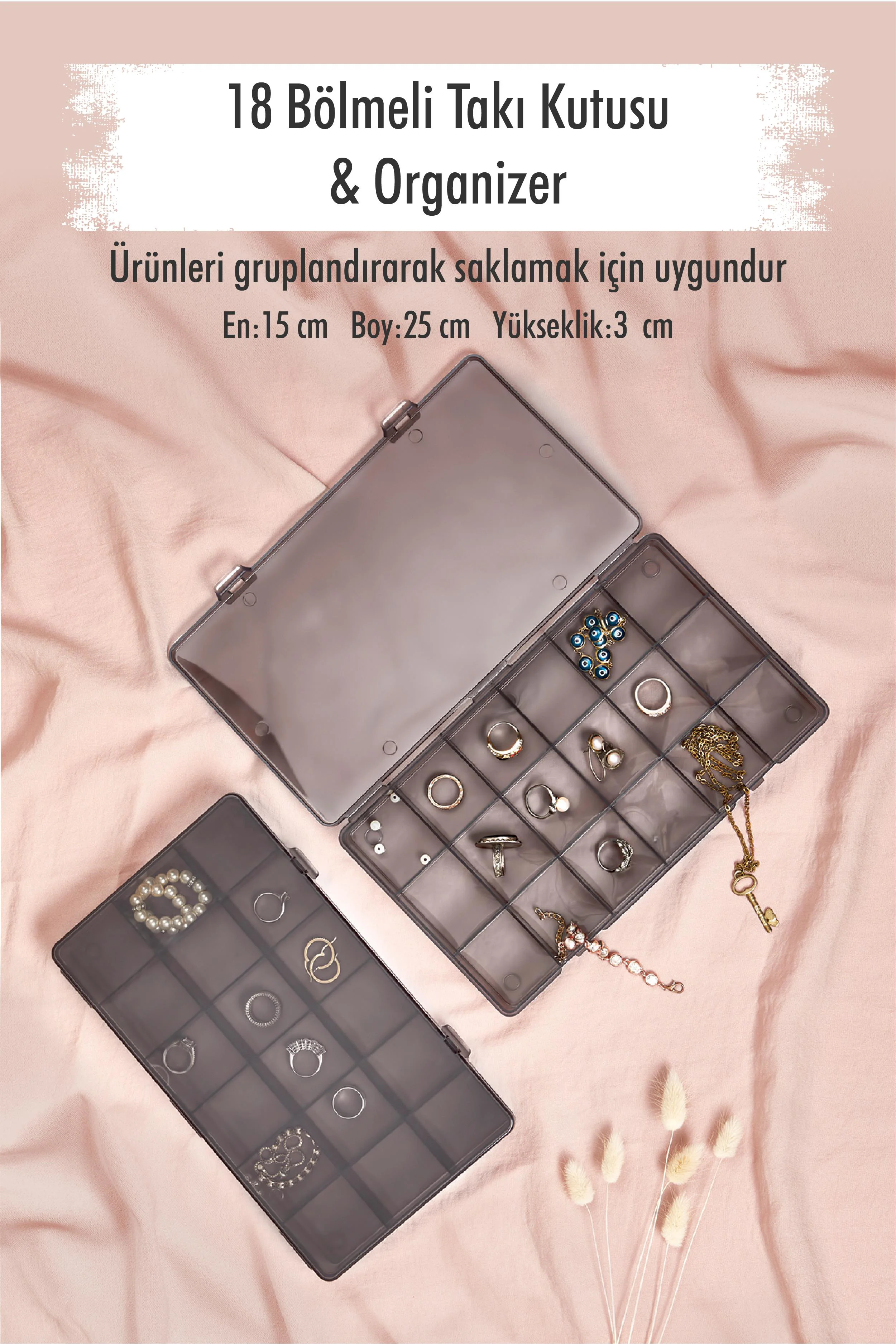 18 Bölmeli Takı Kutusu & Organizer - Silikon Çok Amaçlı Düzenleyici